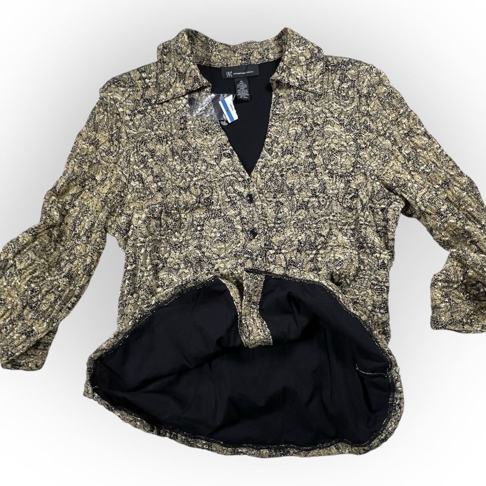 NWT Women's Woven Gold Snake Overlay Black Lining Collar Button Mob Wife Texture - Picture 5 of 14